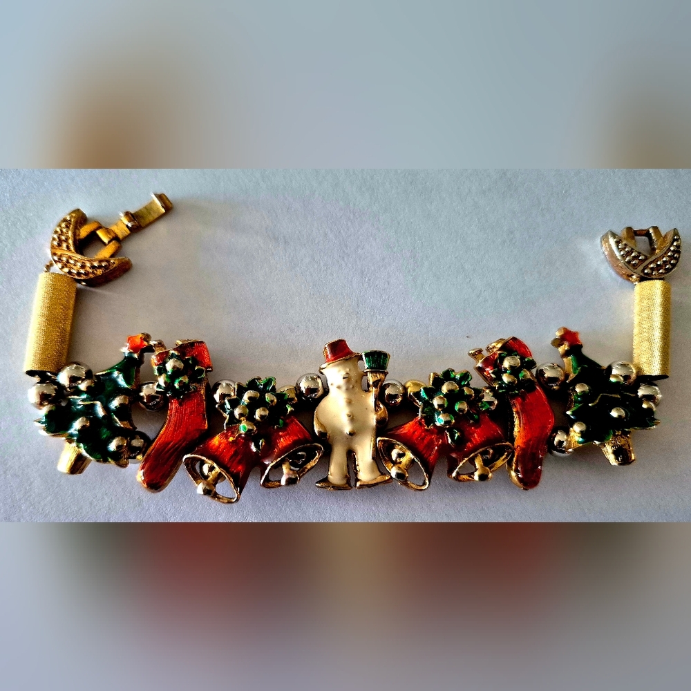 Gold and Red Holiday Charm Bracelet